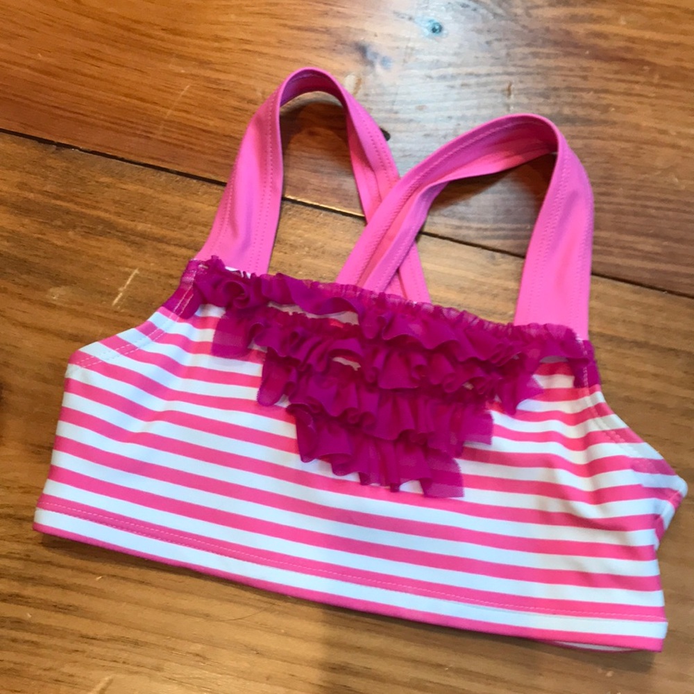 HANNA ANDERSSON 110 Pink Stripe Ruffled Bikini Top